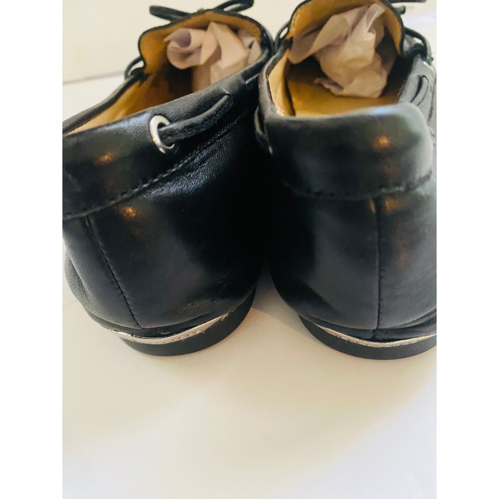 Michael Kors Black Leather Moccasin Loafers Bow Flats Silver Hardware sz 9.5 - Picture 8 of 9